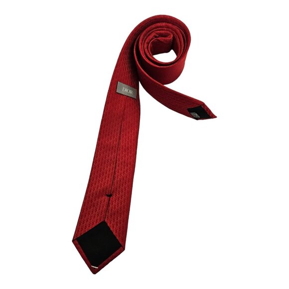 DIOR Red Monogrammed Silk Slim Tie HANDMADE FRANCE 60"/ 2.7" EC - Picture 5 of 8